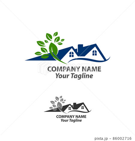 green leaves eco home, vector logo design template 86002716