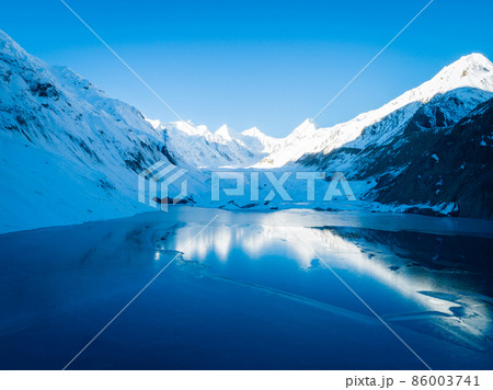 Aerial view of beautiful frozen glacier lagoon in Tibet,China 86003741