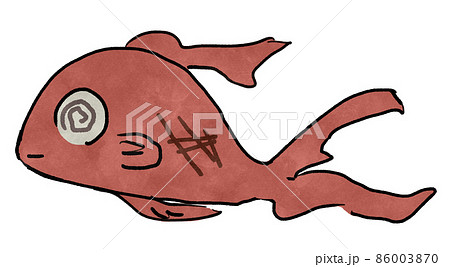 水彩調の横向きの体調不良な赤い金魚のイラスト 86003870