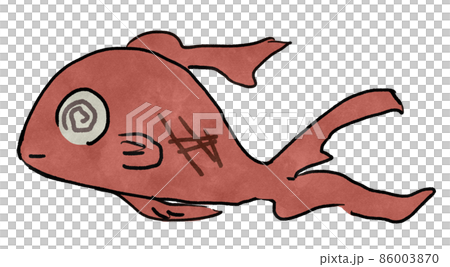 水彩調の横向きの体調不良な赤い金魚のイラスト 86003870