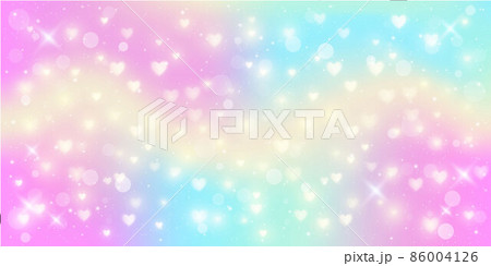 Fantasy background. Pattern in pastel colors. Wavy multicolored sky with stars and hearts. Vector 86004126