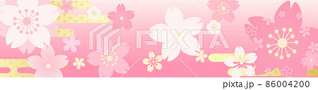 春の桜のピンク色の和柄のベクターイラスト(帯,雛祭り,入学,花見,4月,3月,フレーム) 86004200