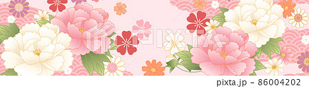 春の桜のピンク色の和柄のベクターイラスト(帯,雛祭り,入学,花見,4月,3月,フレーム) 86004202