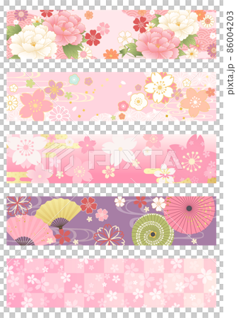 春の桜のピンク色の和柄のベクターイラスト(帯,雛祭り,入学,花見,4月,3月,フレーム) 86004203