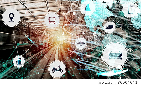 Smart transport technology concept for future car traffic on newish city road Smart transport technology concept for future car traffic on newish city road 86004641