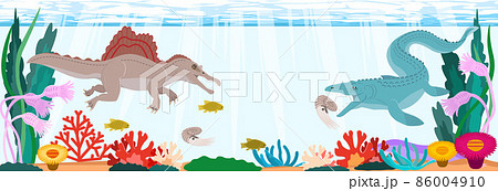 白亜紀の海の人気恐竜達　長方形 86004910