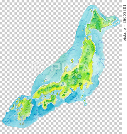 日本列島の水彩イラスト（島しょエリアなし） 86005881