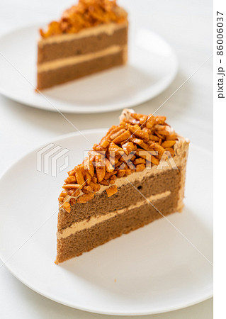coffee almonds cake on plate 86006037