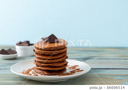 chocolate pancake stack on plate chocolate pancake stack on plate 86006514