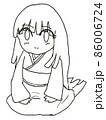 着物を着て正座する長髪の女性の線画イラスト 86006724