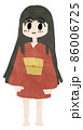 赤い着物を着た黒髪長髪の女性の全身イラスト 86006725