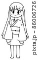着物を着た長髪の女性の全身線画イラスト 86006726