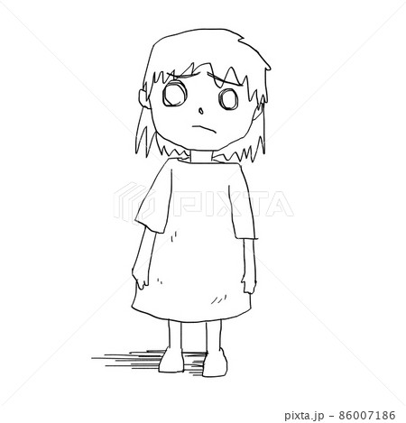 ショックで悲しい表情の女性の線画イラスト素材のイラスト素材