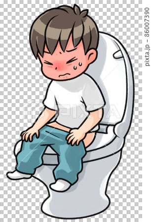 洋式便座に腰掛けて息む男の子 86007390