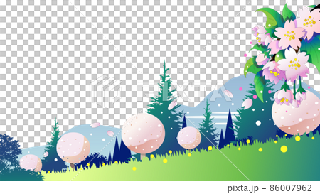 Background illustration of mountain where cherry blossoms bloom Background illustration of mountain where cherry blossoms bloom 86007962