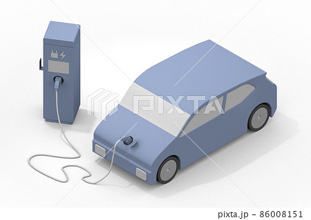 電気自動車と充電器。充電中のEV車と充電スタンド。道路設置の充電スポット利用する。 86008151