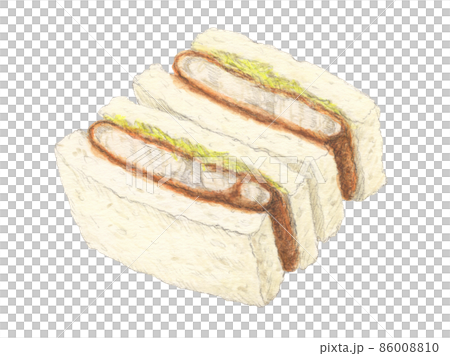 カツサンド　手描き　水彩色鉛筆イラスト 86008810