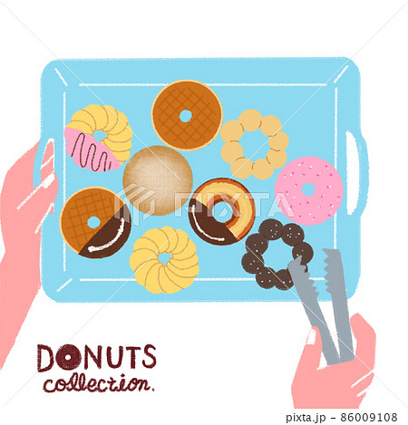 手描き風 ドーナツ、トングとトレー 86009108