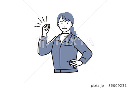 人物 ガッツポーズをする作業着の女性 86009231