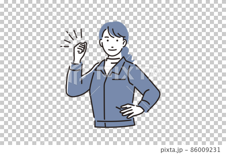 人物 ガッツポーズをする作業着の女性 86009231