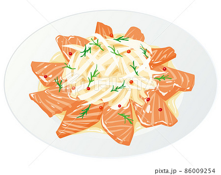 サーモンと玉葱のカルパッチョのイラスト素材
