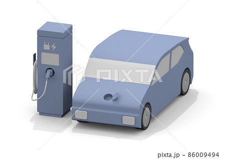 EV自動車に充電する。道路脇に充電器設置。充電スタンドからバッテリーに充電。自然環境を考えた自動車。 86009494