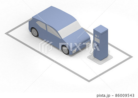 EV自動車に充電する。道路脇に充電器設置。充電スタンドからバッテリーに充電。自然環境を考えた自動車。 86009543
