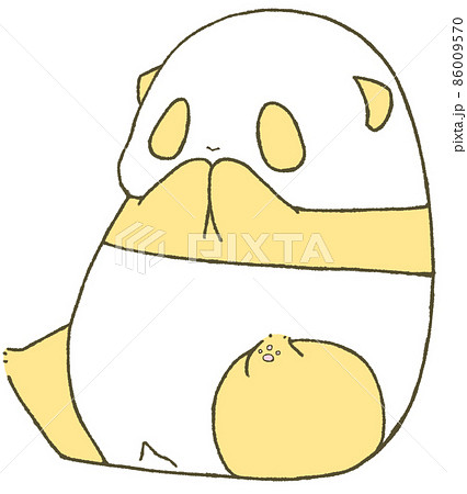 座って口に両手をあてている幼いパンダ(黄色) 座って口に両手をあてている幼いパンダ(黄色) 86009570