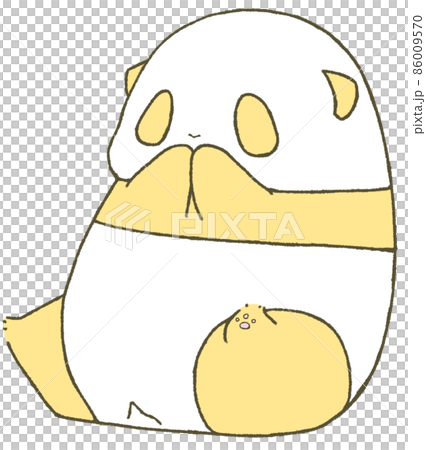 座って口に両手をあてている幼いパンダ(黄色) 座って口に両手をあてている幼いパンダ(黄色) 86009570