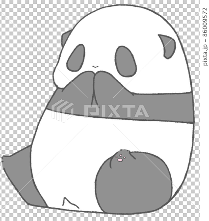 A young panda sitting and putting his hands on his mouth (gray) 86009572