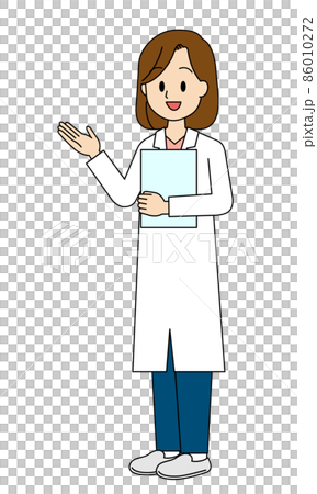 A smiling medical worker who is guiding 86010272