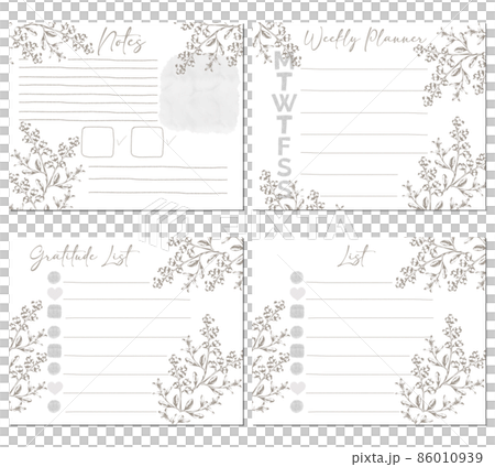 花のイラストのバレットジャーナル シート4種類 リスト 予定表 メモのイラスト素材