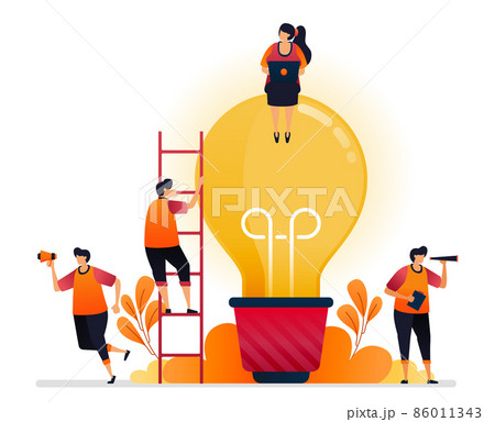 Vector illustration of idea and inspiration, looking for problem solving with brainstorming and knowledge. Graphic design for landing page, web, website, mobile apps, banner, template, poster, flyer Vector illustration of idea and inspiration, looking for problem solving with brainstorming and knowledge. Graphic design for landing page, web, website, mobile apps, banner, template, poster, flyer 86011343