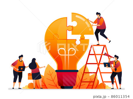 Vector illustration of solve problems and find solutions with teamwork. Share ideas with brainstorming. Graphic design for landing page, web, website, mobile apps, banner, template, poster, flyer Vector illustration of solve problems and find solutions with teamwork. Share ideas with brainstorming. Graphic design for landing page, web, website, mobile apps, banner, template, poster, flyer 86011354
