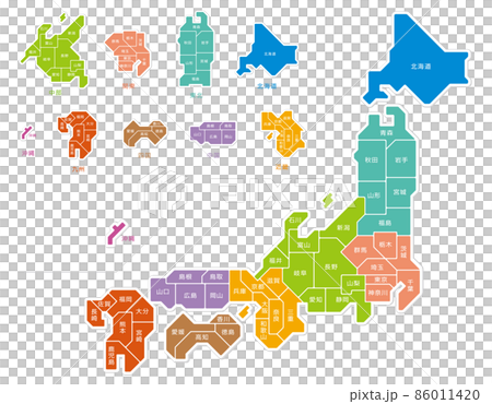 日本地図　色分け　都道府県　イラスト 86011420