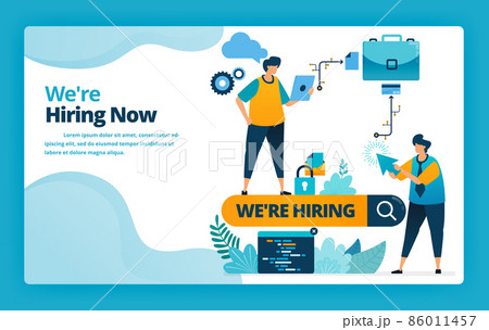 Vector illustration of landing page of hiring the best workers and employees with job promotions and ads in search engines. Design for website, web, banner, mobile apps, poster, brochure, template Vector illustration of landing page of hiring the best workers and employees with job promotions and ads in search engines. Design for website, web, banner, mobile apps, poster, brochure, template 86011457