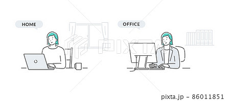テレワークで働くマスクをした女性のイメージ 86011851