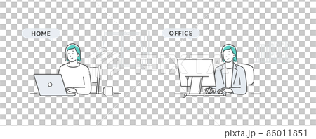 テレワークで働くマスクをした女性のイメージ 86011851