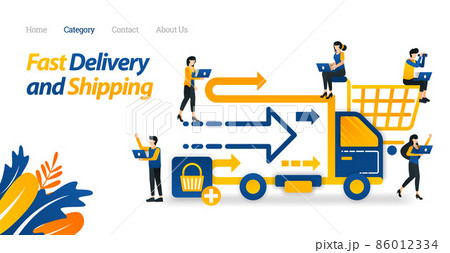 Fast Delivery and Shipping Services Provided from Online Stores or E-commerce. Vector Illustration, Flat Icon Style Suitable for Web Landing Page, Banner, Flyer, Sticker, Wallpaper, Card, Background Fast Delivery and Shipping Services Provided from Online Stores or E-commerce. Vector Illustration, Flat Icon Style Suitable for Web Landing Page, Banner, Flyer, Sticker, Wallpaper, Card, Background 86012334