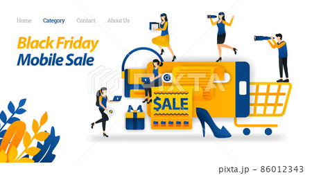 Shop for Black Friday Siscounts on Mobile, Search and Find Various Black Friday Sale on Internet. Vector Illustration. Flat Icon Style Suitable for Web Landing Page, Banner, Flyer, Sticker, Wallpaper Shop for Black Friday Siscounts on Mobile, Search and Find Various Black Friday Sale on Internet. Vector Illustration. Flat Icon Style Suitable for Web Landing Page, Banner, Flyer, Sticker, Wallpaper 86012343