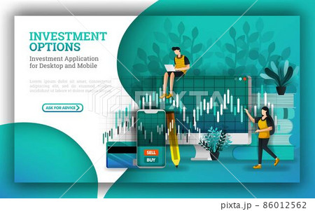 flat Illustrations for leading mutual fund companies provide options to answer how to invest money. investing for beginners with buy stocks uses strategies. expand your portfolio to increase capital. 86012562