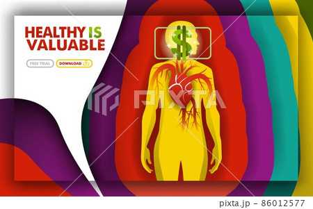 health is valuable. a metaphor with a heart beating and a dollar symbol in order to show pain is expensive. can use for; landing page; template; ui; web; mobile app; poster; banner; online promotion 86012577