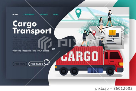 Cargo transport logistics Flat Vector Illustration Concept, freight transportation apps and map. Easy to use for website, banner, landing page, brochure, flyer, print, mobile app, poster, template, UI Cargo transport logistics Flat Vector Illustration Concept, freight transportation apps and map. Easy to use for website, banner, landing page, brochure, flyer, print, mobile app, poster, template, UI 86012602