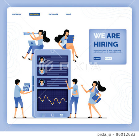 vector illustration of we are hiring and recruiting best fresh graduates to join the team. Design can be used for landing page, web, website, mobile apps, poster, flyer, ui ux 86012632