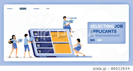 vector illustration of selecting job applicants based on the criteria and qualifications of the open vacancies. Design can be used for landing page, web, website, mobile apps, poster, flyer, ui ux 86012634