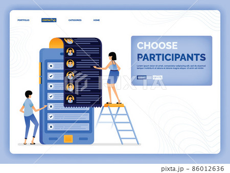 vector illustration of select and analyze job applicants to select participants and volunteers. Design can be used for landing page, web, website, mobile apps, poster, flyer, ui ux 86012636