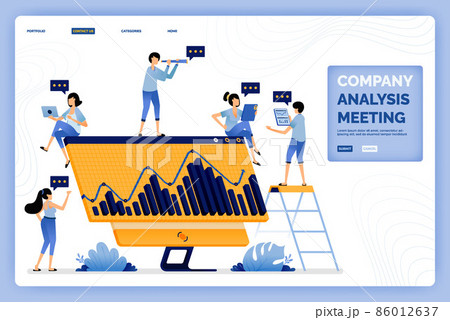 vector illustration of meeting in analyzing development and performance of company income and opportunities. Design can be used for landing page, web, website, mobile apps, poster, flyer, ui ux 86012637