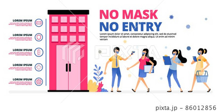 Vector illustration of warning for people to follow the health protocol when entering the building. Signs information of NO MASK NO ENTRY. Design can be for landing page, website, poster, mobile apps 86012856