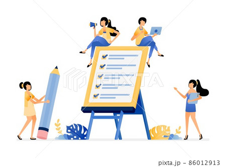 Fill out surveys and business checklist at company planning meetings. Vector illustration concept can be use for landing page, template, ui ux, web, mobile app, poster, banner, website, flyer, ads 86012913