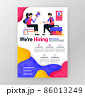 We're hiring employees business poster with flat cartoon illustration. Job interview flyer pamphlet brochure magazine cover design layout space for promotion marketing, vector print template A4 size 86013249